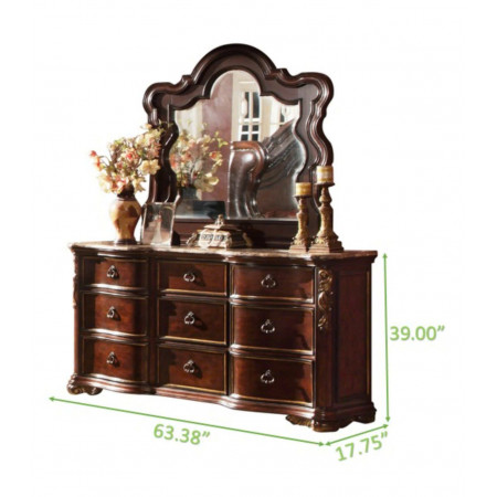 MB6615 - Imperial : Tủ Ngang 9 Ngăn Kéo Mặt Đá Và Khung Gương